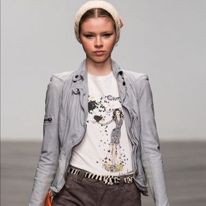 Muubaa Lyra Leather Biker in Concrete Grey